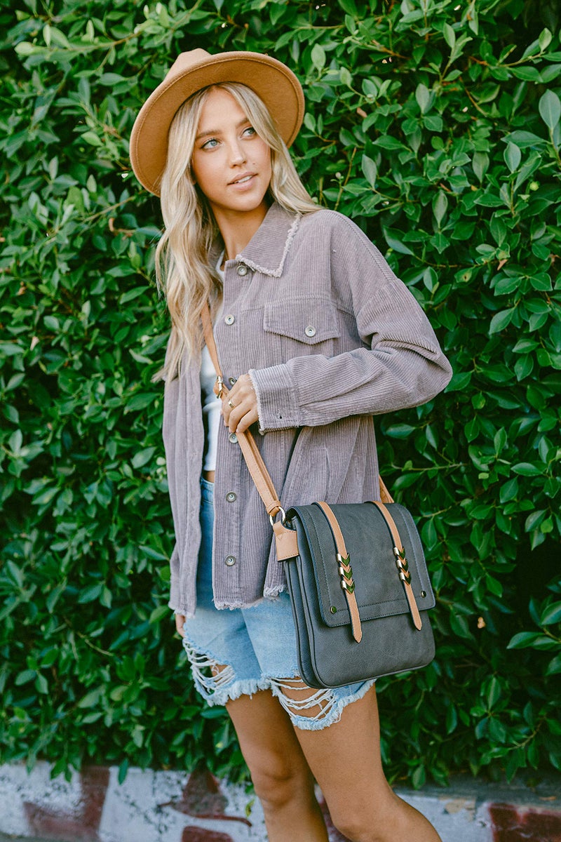 ALYSSA Double Compartment Large Flapover Crossbody Bag (Charcoal Grey) - Image 2